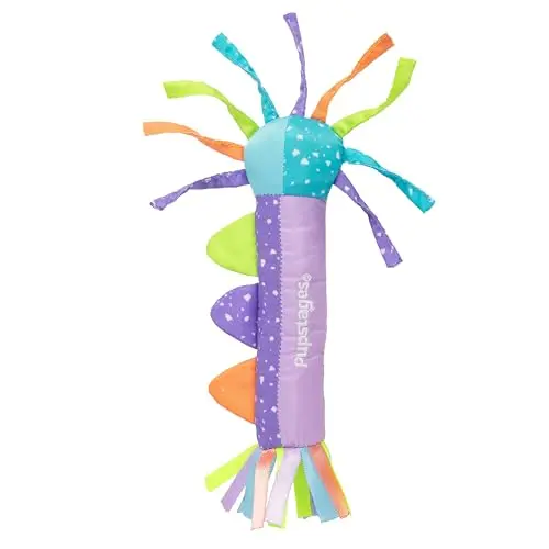 Petstages Cool Teething Stick, a fabric chew toy with colorful polka dots