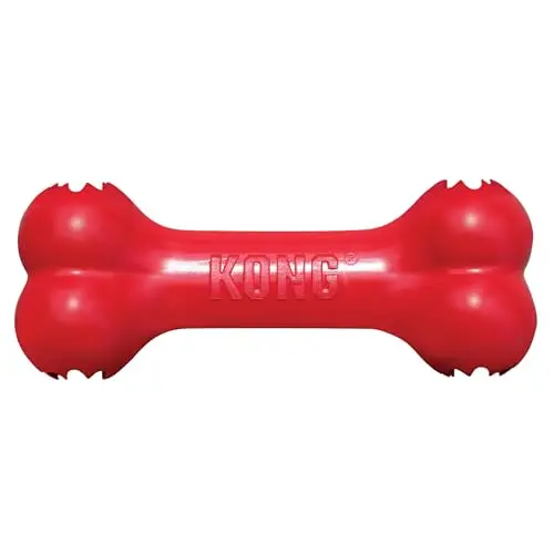 KONG Goodie Bone in red, a bone-shaped toy with Goodie Gripper holes, on a white background.