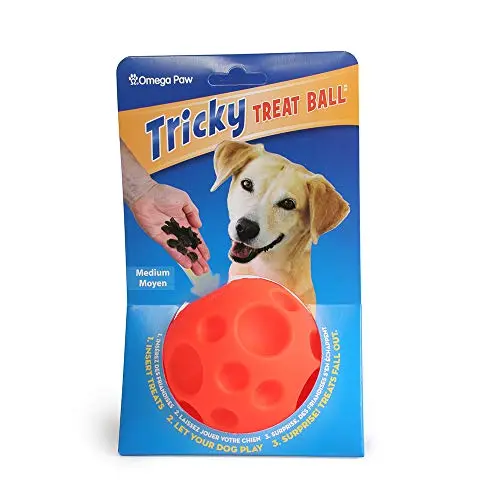 Omega Paw Tricky Treat Ball medium orange treat dispensing dog toy