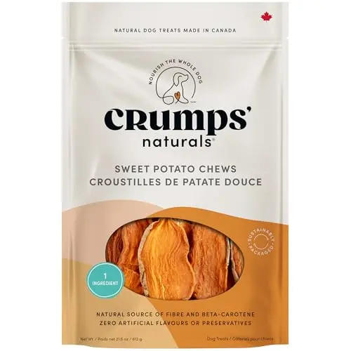 Crumps' Naturals Sweet Potato Chews bag and treats