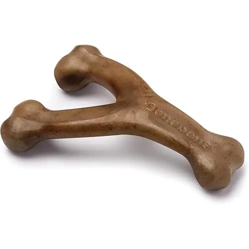 Benebone Wishbone dog chew toy in medium size, brown colour with bacon flavour