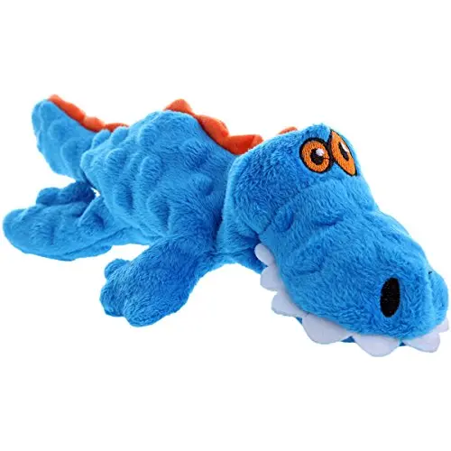 goDog Gators with Chew Guard Technology Durable Plush Squeaker Dog Toy in blue, small size