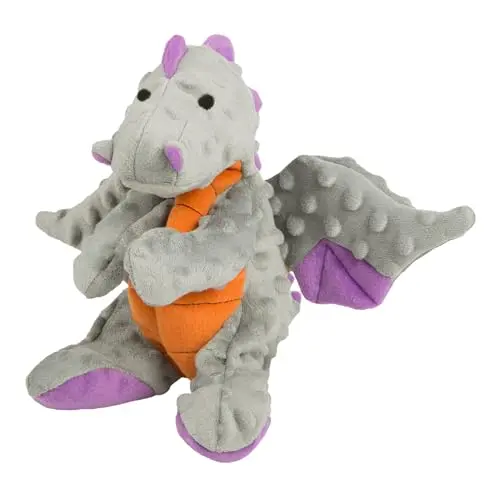 goDog Dragons with Chew Guard Technology Durable Plush Squeaker Dog Toy in gray, large size