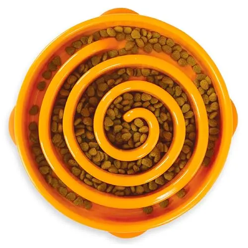 Outward Hound orange large Fun Feeder slow feeder dog bowl with maze pattern