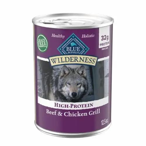 Blue Buffalo Wilderness Beef & Chicken Grill grain-free wet dog food can
