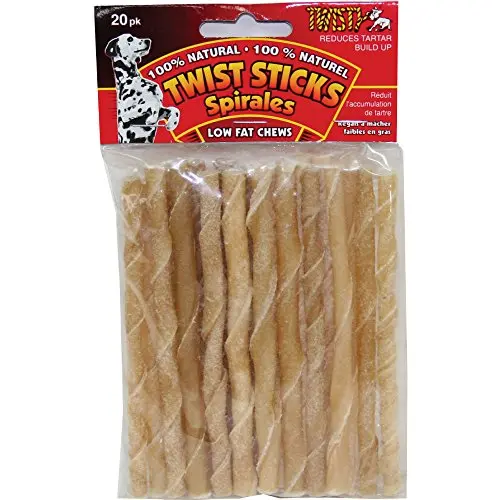 Twisty Natural Rawhide Spiral Twist Sticks 20-pack