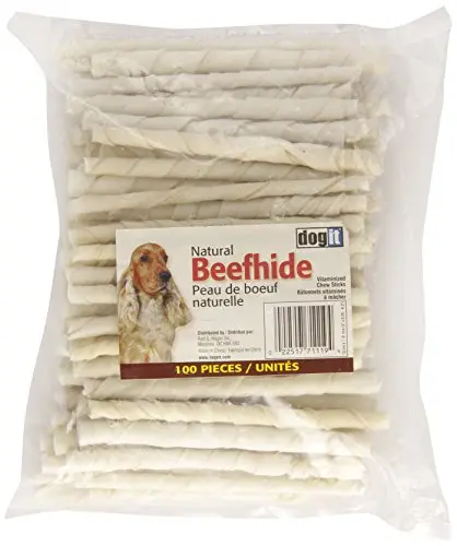 Dogit white natural beef hide chew stick pack for dogs
