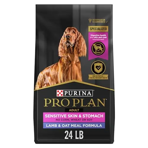 Purina Pro Plan dry dog food bag with lamb and oat meal