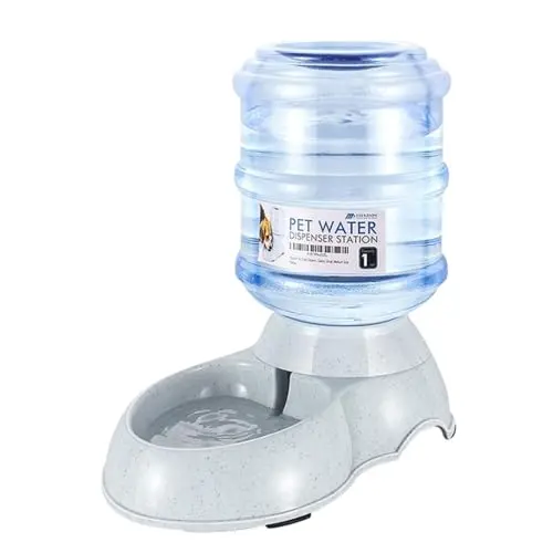 Flexzion 1-gallon gravity pet water dispenser with grey base and bottle