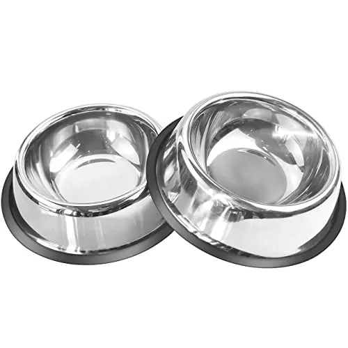 Mlife two stainless steel dog bowls with removable rubber non-slip bases