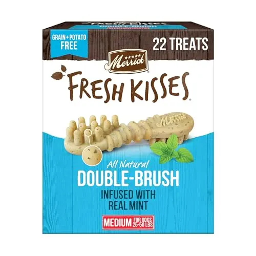 Merrick Fresh Kisses Mint Breath Strips dog treats box