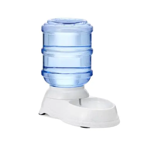 Amazon Basics gravity pet water dispenser with transparent bottle and grey base