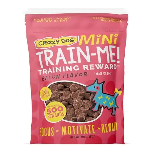Crazy Dog Train-Me! Bacon Mini Training Reward Treats in a pouch