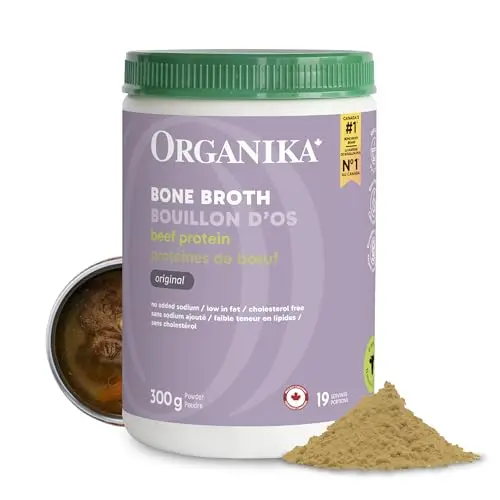 Organika beef bone broth powder in a bottle