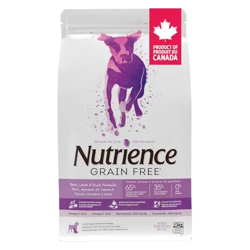 Nutrience grain free dog food bag with pork, lamb and duck