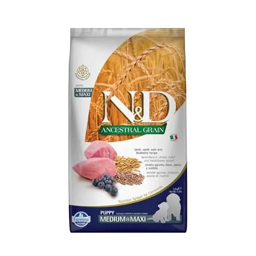Farmina N&D lamb and blueberry low-grain puppy food bag