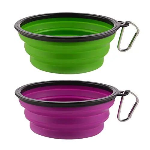 Guardians collapsible dog bowls set in purple and green