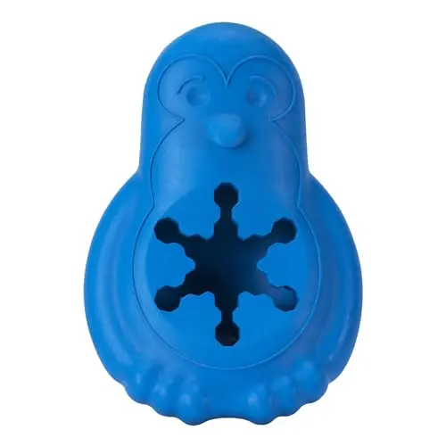 PetSafe Chilly Penguin freezable rubber treat toy with snowflake-shaped compartment
