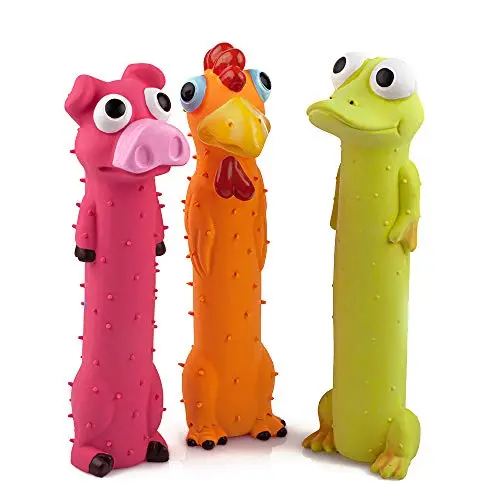 Chiwava 3-pack squeaky latex standing animal dog toys