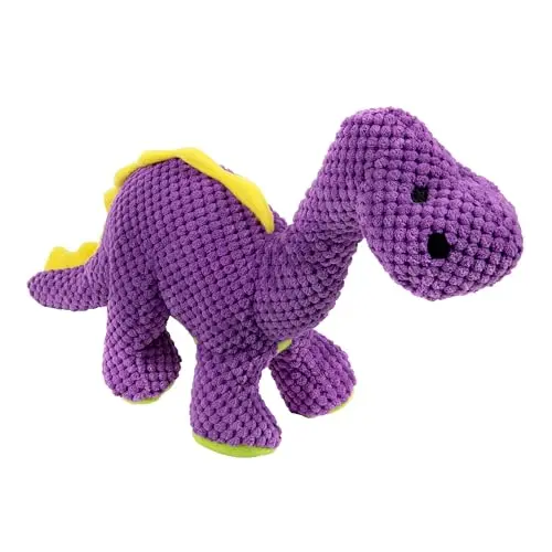 goDog Checkers Dinos Bruto Squeaky Plush Dog Toy with Chew Guard Technology in purple, large size
