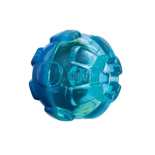 KONG Rewards Ball, translucent blue with red interior funnel, irregular bouncy shape