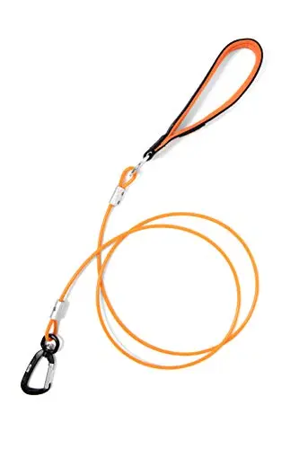 Mighty Paw braided steel cable chew proof dog leash orange