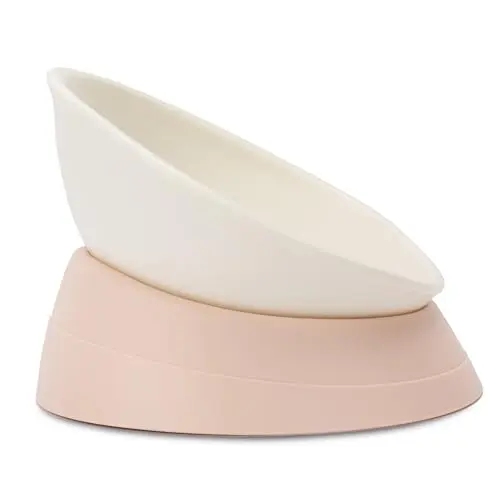 Light pink tilted dog bowl with adjustable resin base