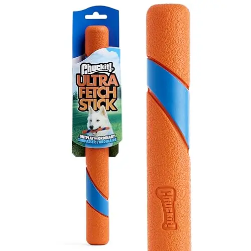 Chuckit Ultra Fetch Stick - vibrant orange and blue striped rubber stick