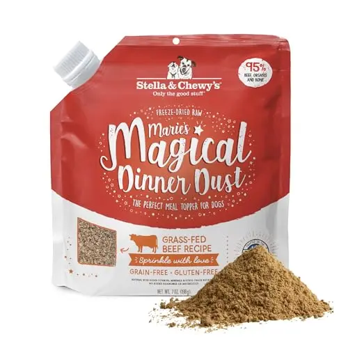 Stella & Chewy's Marie's Magical Dinner Dust freeze-dried raw dog food powder in a bag.