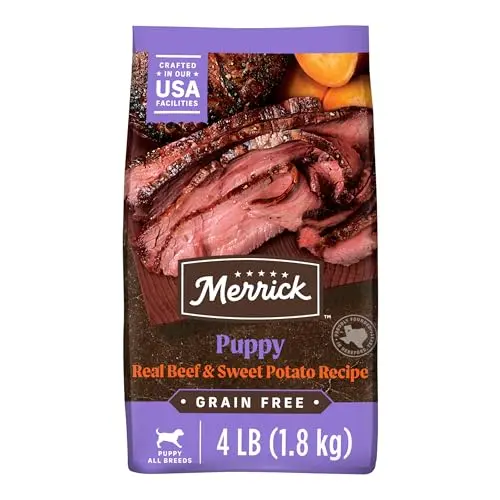 Merrick Grain Free Dry Puppy Food, Real Beef and Sweet Potato Puppy Recipe bag