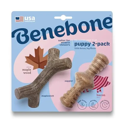 Benebone Puppy 2-Pack - Maplestick and Zaggler in tiny size, brown nylon
