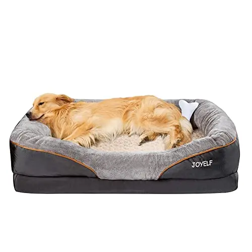 JOYELF XLarge Memory Foam Dog Bed in grey with plush bolster and nonslip bottom