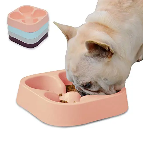 Pink slow feeder dog bowl with four-leaf clover pattern