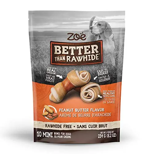 Zoe Better Than Rawhide Mini Bones Peanut Butter 10 Pack