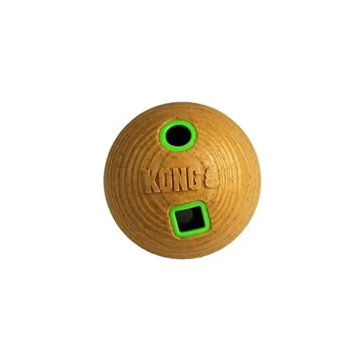 KONG Bamboo Treat Dispenser Ball, natural tan colour with hole pattern