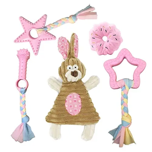 Volacopets Pink Puppy Toys 5-Pack with bunny, doughnut, stars and bone