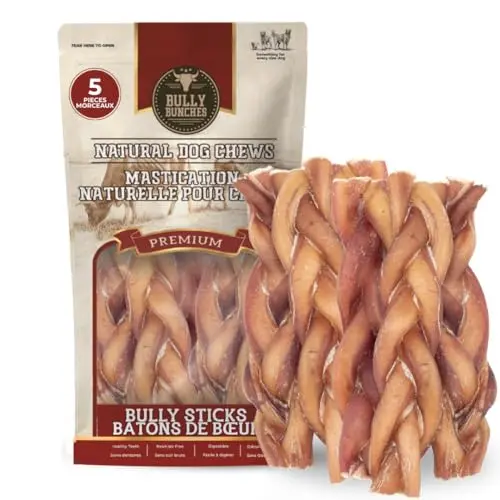 Bully Bunches braided 6-inch bully sticks, 5-pack, thick beef chew for small to medium dogs