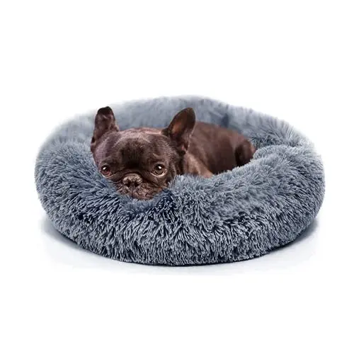 Small grey fluffy donut dog bed