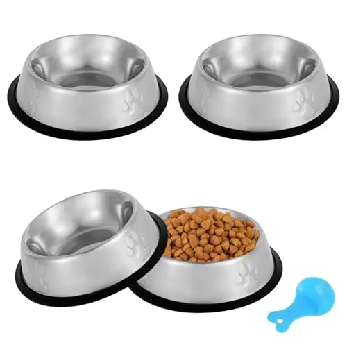 ACEONE Stainless Steel Cat Bowl 4-pack, small metal food and water bowls with rubber bases