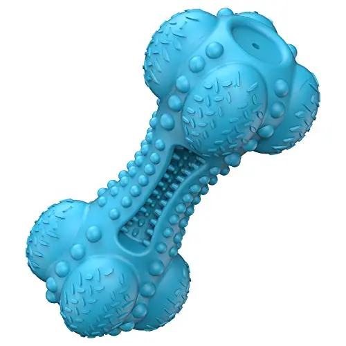 SCHITEC Squeaky Dog Chew Toy for aggressive chewers, blue rubber bone