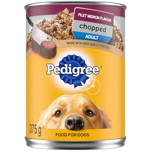 PEDIGREE CHOPPED Ground Adult Soft Wet Dog Food Filet Mignon Beef Flavour With Beef - 12x 375g (13 oz) Cans