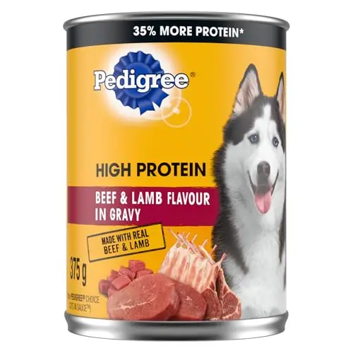 Pedigree High Protein Beef & Lamb wet dog food cans