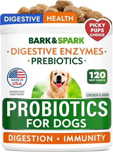 Bark&Spark Probiotics for Dogs jar with chicken flavour chews