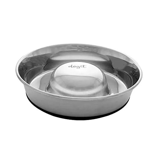 Dogit stainless steel slow feed dog bowl with bonded rubber ring