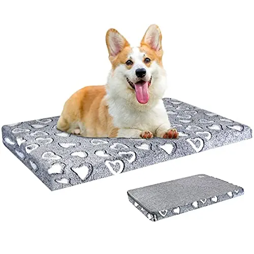 VANKEAN Reversible Dog Bed Mattress in light grey, one side plush one side canvas