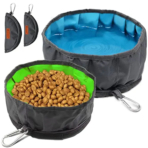 LumoLeaf extra large collapsible dog bowls in blue and green