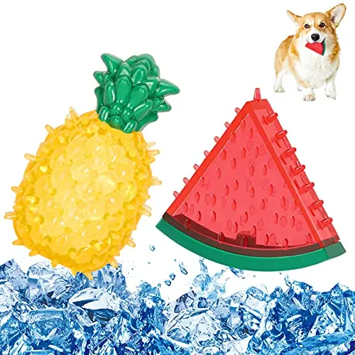 Pawaboo freezable teething chew toys in watermelon and pineapple shapes