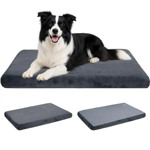 EMPSIGN reversible dog crate pad with plush navy side and canvas gray cool side