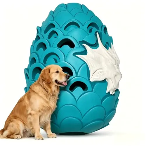 Blue and turquoise M.C.works Dragon Egg shaped durable dog chew toy with milk scent