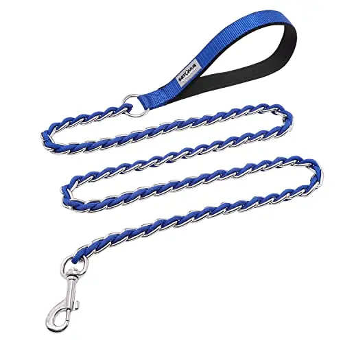 S-ETOVUS chain dog leash blue with chrome-plated metal and soft padded handle